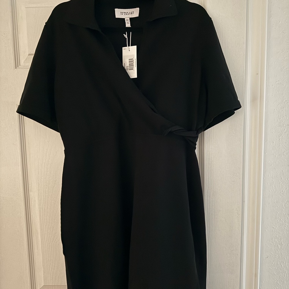 Derek Lam Black Sheath Midi Dress with Polo Collar